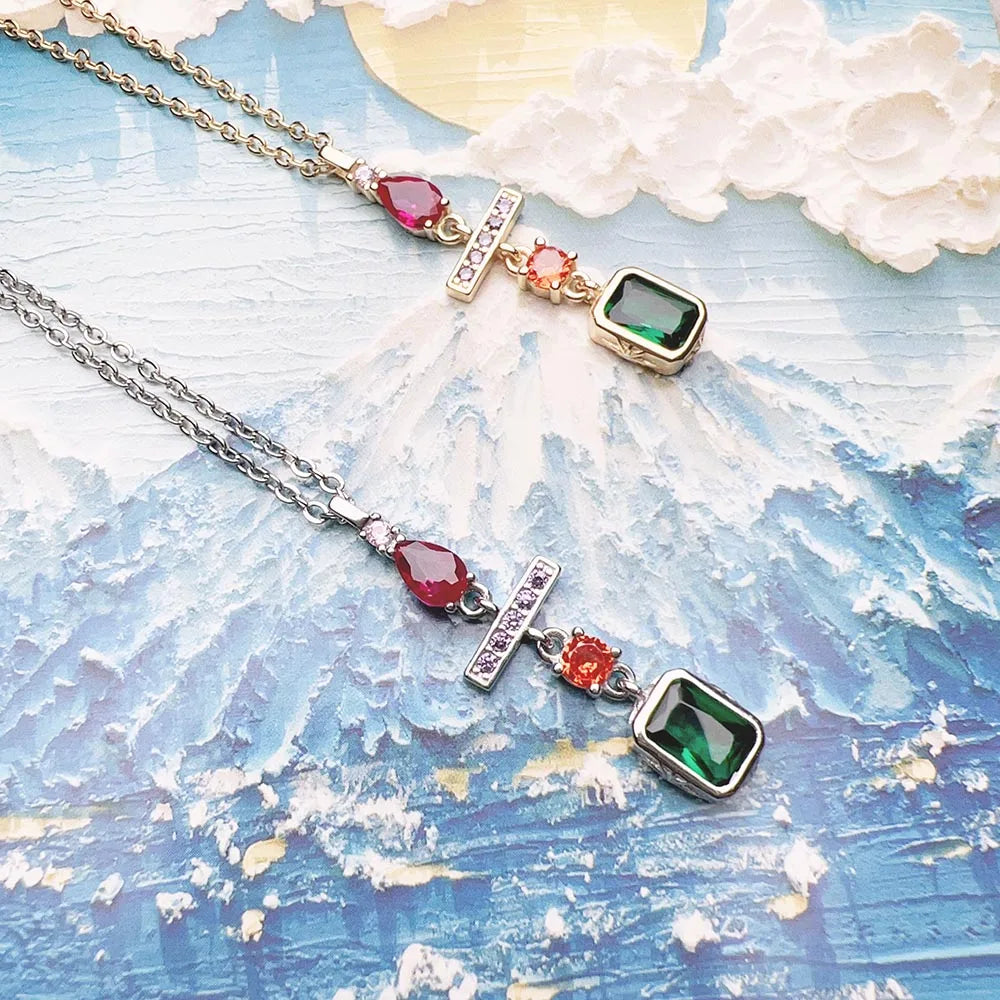 Colourful Stone Mix Golden Necklace 925 Sterling Silver Bohemia Jewellery