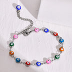 Evil Eye Bracelet,stainless Steel Chain Blue Eye Bracelet Stackable Adjustable Link, Protection Amulet Jewelry
