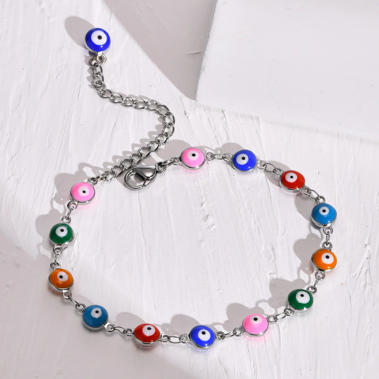 Evil Eye Bracelet,stainless Steel Chain Blue Eye Bracelet Stackable Adjustable Link, Protection Amulet Jewelry