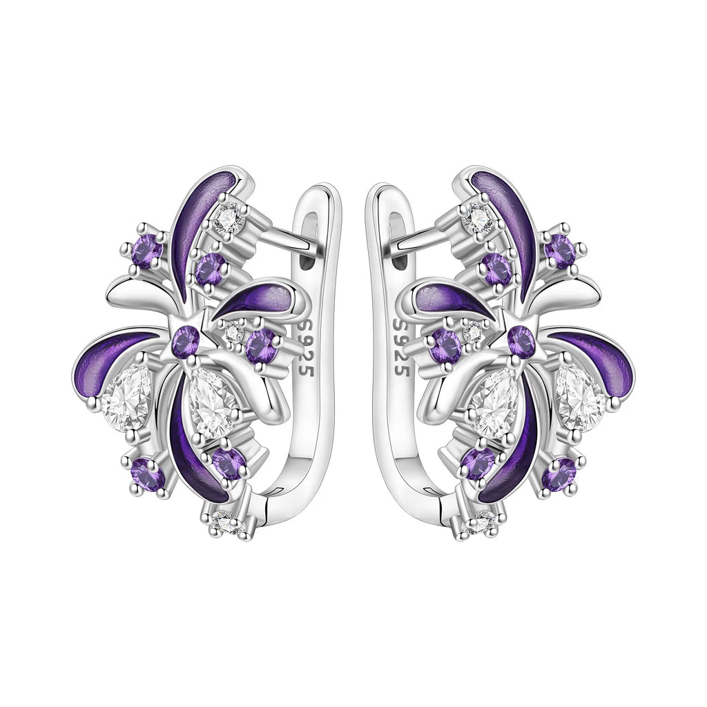 925 Sterling Silver Blue Iris Flower Hoop Earrings Anniversary Jewellery Gift