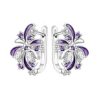925 Sterling Silver Blue Iris Flower Hoop Earrings Anniversary Jewellery Gift