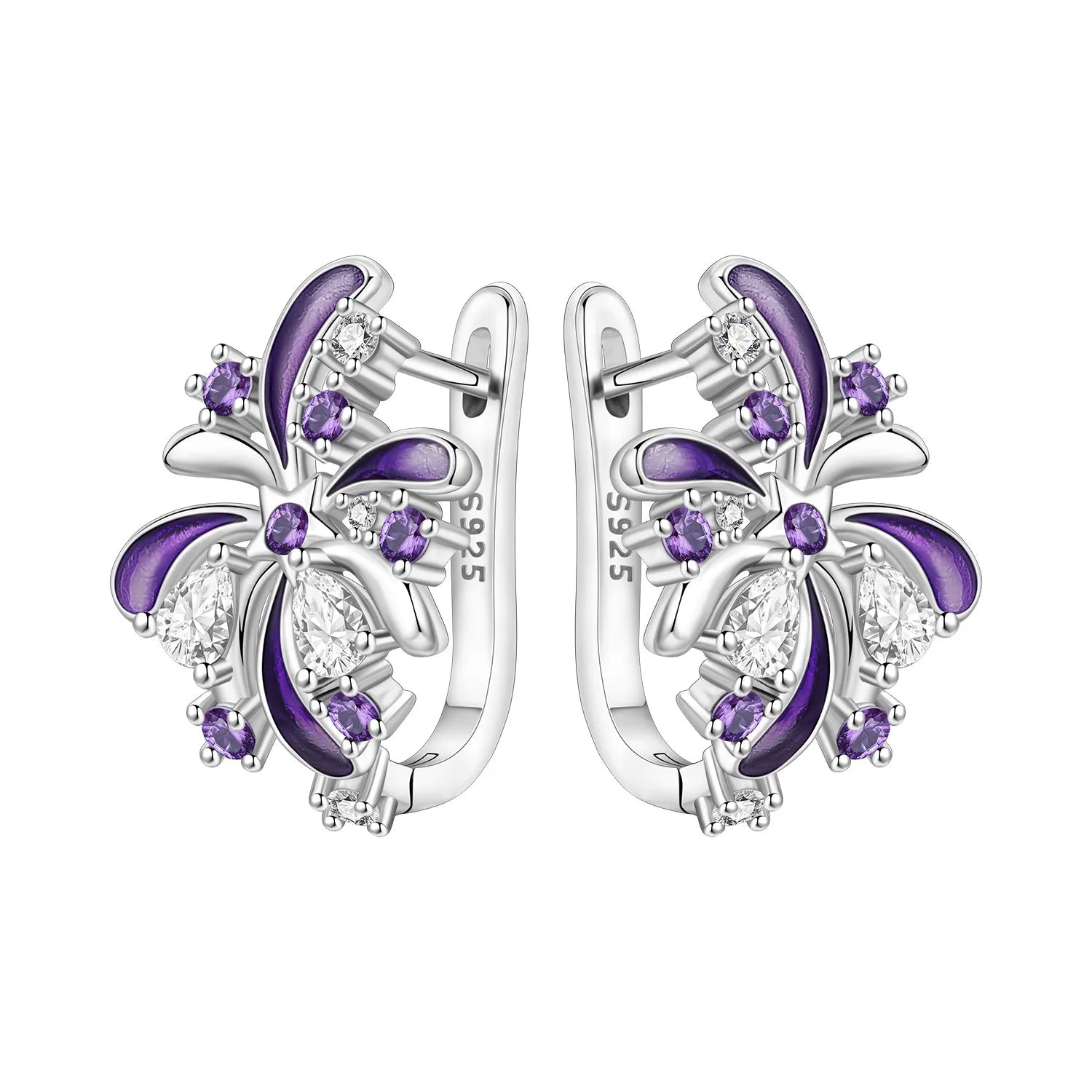 925 Sterling Silver Blue Iris Flower Hoop Earrings Anniversary Jewellery Gift