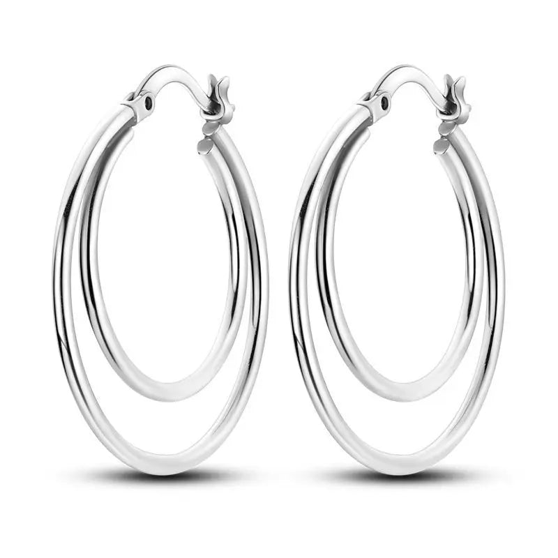 925 Sterling Silver Minimalist Staggered Circular Hoop Earrings Birthday Gift