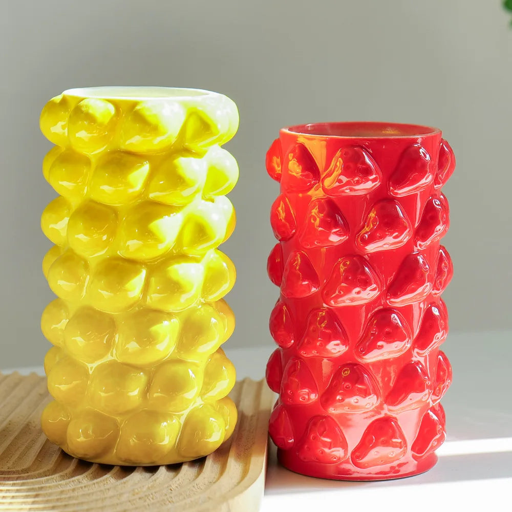 Fruit Bud Vase Lemon Strawberry Ceramic Mediterranean Style Kitchen Living Room Decor