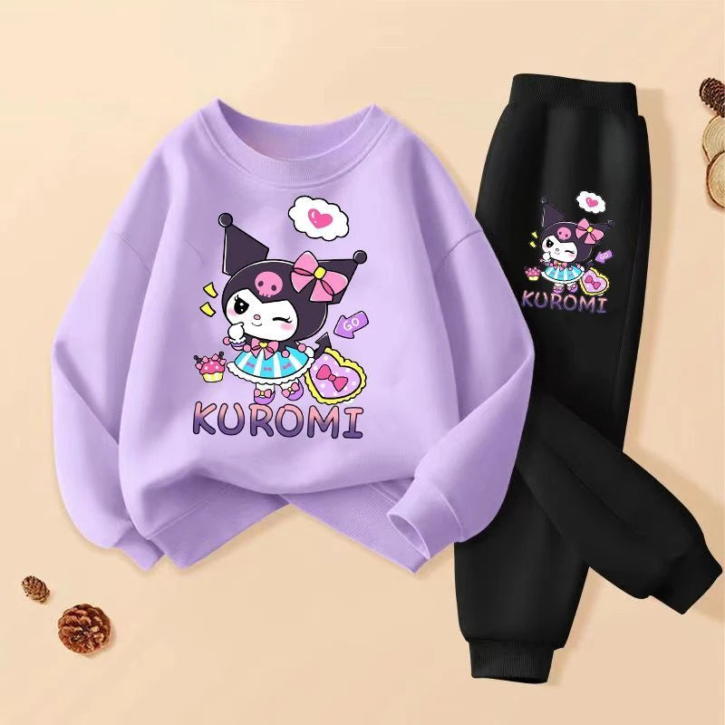 Sanrio Kuromi Girls Spring Autumn Clothing Set Breathable Thin Tracksuit