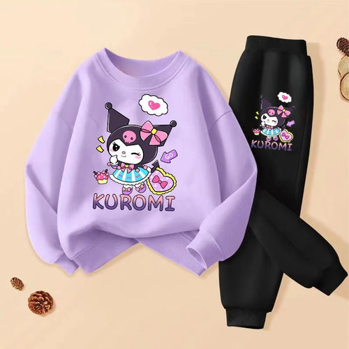 Sanrio Kuromi Girls Spring Autumn Clothing Set Breathable Thin Tracksuit