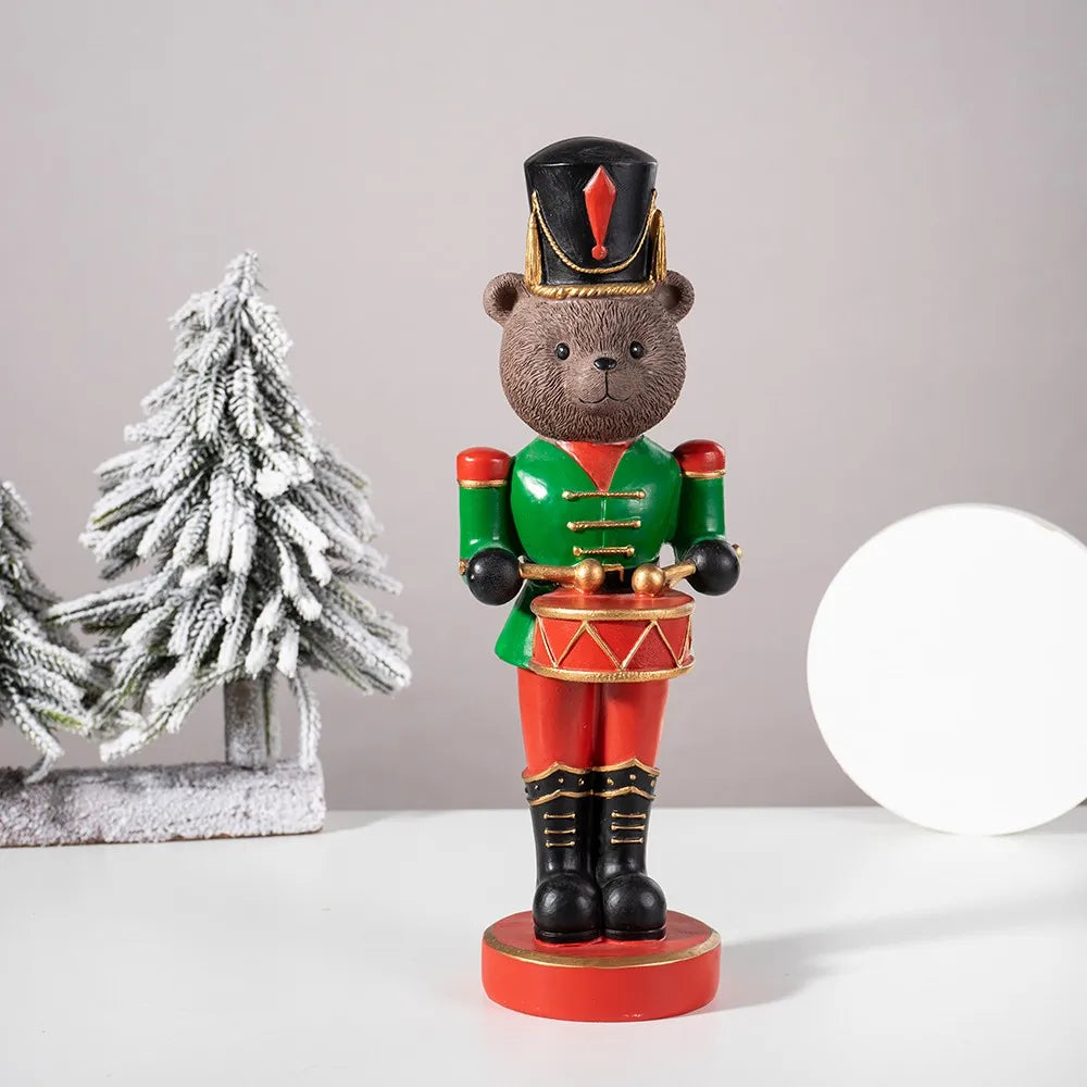 Resin Bear Nutcracker Statue Christmas Soldier Figurines Living Room Decoration Gift