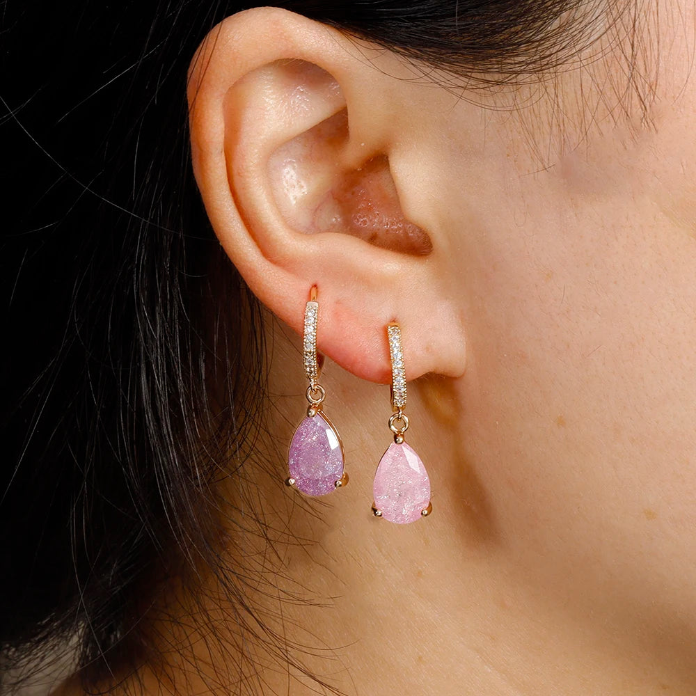2PCS Simple Stainless Steel Colourful Zirconia Hoop Earrings