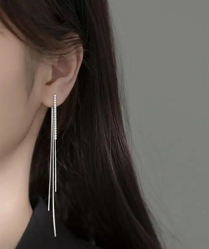 Vintage Long Tassel Geometric Square Drop Earrings Korean Thread