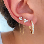 New Stainless Steel Cubic Zirconia Link Chain Ear Studs Triangle