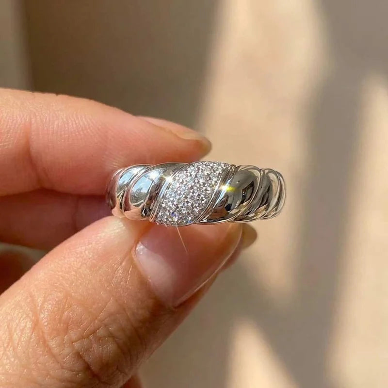 925 Sterling Silver Fashion Luxury Paved Crystal Cubic Zirconia Hip Hop Finger Ring Versatile Jewellery