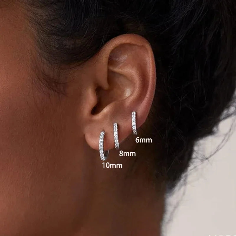 3PCS Round Circle Stainless Steel Zircon Huggie Hoop Earrings Set