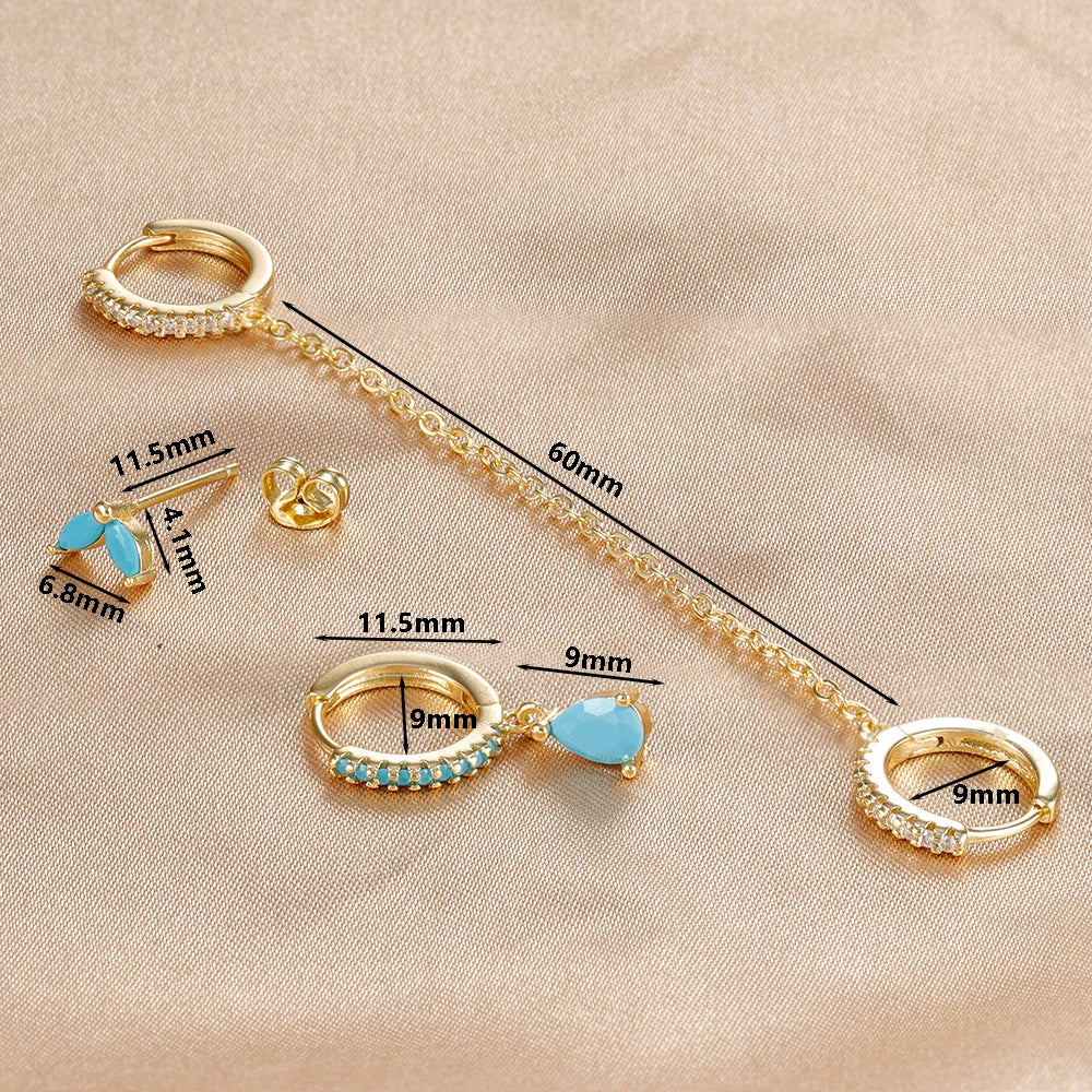 3PCS Sets Stainless Steel Two Hole Hoop Earring Small Leaf Studs