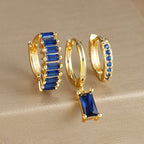 3PCS Stainless Steel Gold Plated Hoop Earrings Zircon Pendant