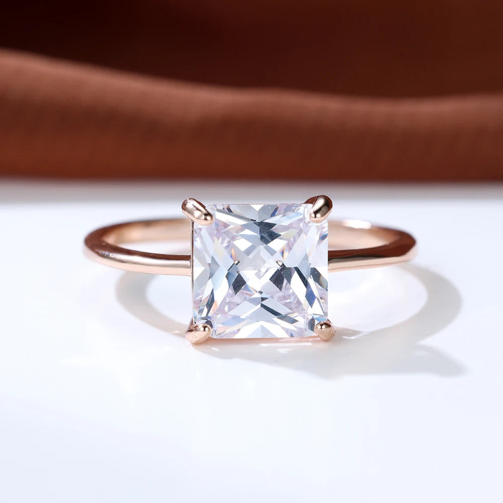 Delicate Purple Yellow Ice Flower Stone Square Rings For Women Silver Gold Color White Zircon Thin Wedding Bands Party Jewelry