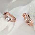 Female Round Zircon Bridal Sets Silver Gold Color White Crystal Stone Crossed Wedding Bands Promise Engagement Rings For Women
