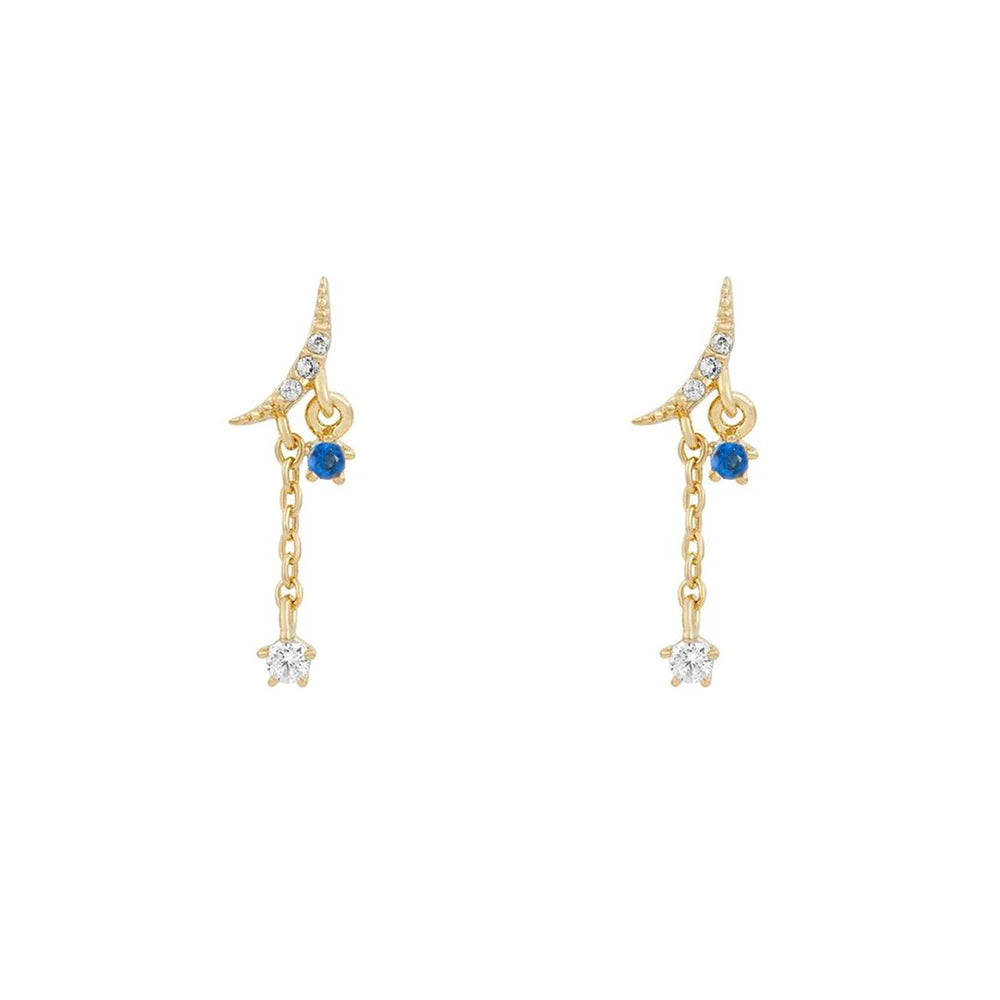 New Stainless Steel Cubic Zirconia Chain Hoop Earring Star Moon