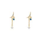 New Stainless Steel Cubic Zirconia Chain Hoop Earring Star Moon