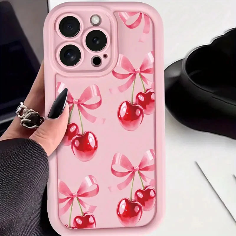 Luxury Wine Red Cherry Case for iPhone 16 15 17 14 13 12 11 Pro Max 7 8 Plus