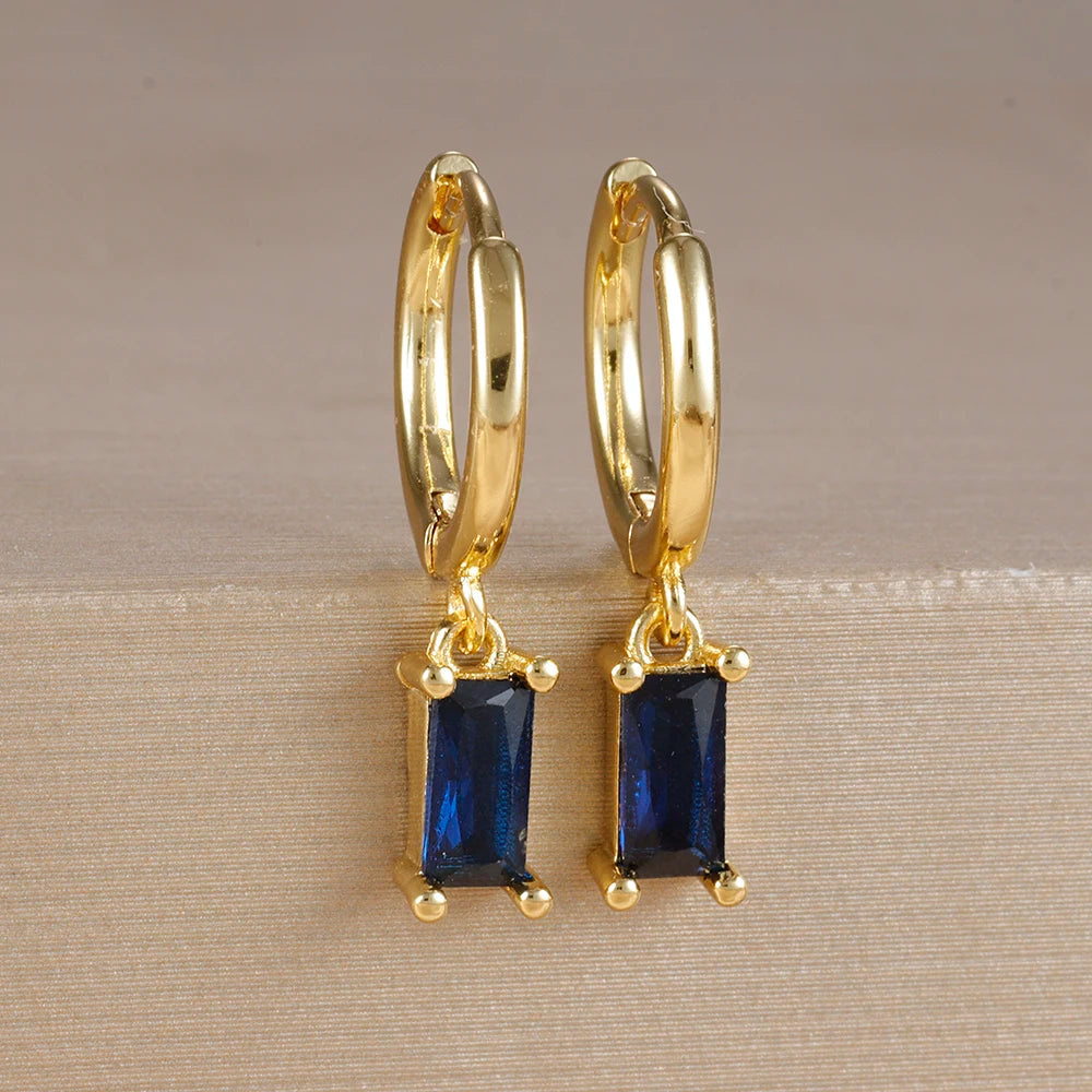 Exquisite Green Zircon Flower Hoop Earrings 18K Gold Plated Steel