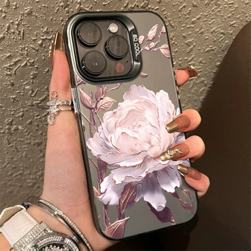 Gold Lotus Silver IMD Case for iPhone 16 15 14 13 12 11 Pro Max