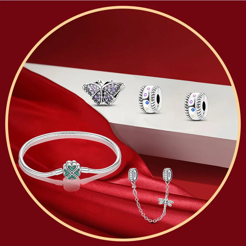 Set Jewelry/Star Moon Devil Eyes Positioning Buckle Sparkling Cross 925 Sterling Silver Original Fits Birthday Party Jewelry Gif