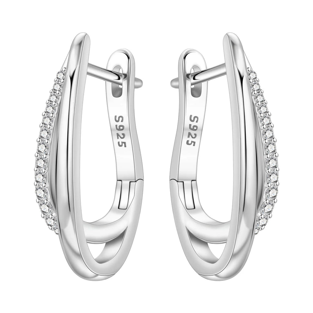 925 Sterling Silver Curled Grass Pattern Flower Hoop Earrings Women's Jewellery