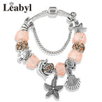 Classic Dolphin Charm Bracelet Blue Murano Crystal Glass DIY Bead Bangle