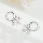 925 Sterling Silver Pink Heart Musical Note Drop Earrings Fashion Jewellery