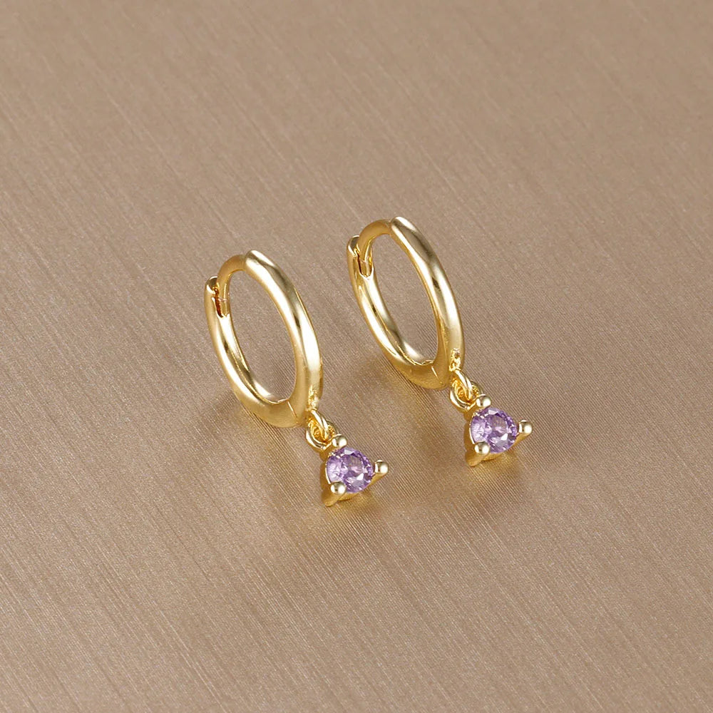 Simple Multicolor Stone Gold Colour Metal Small Dangle Earring