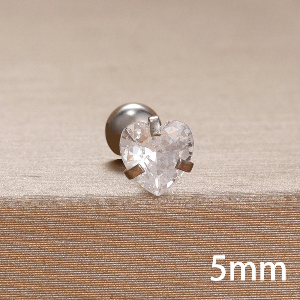 Korean Sweet Stainless Steel Zircon Heart Stud Earrings 3-6mm