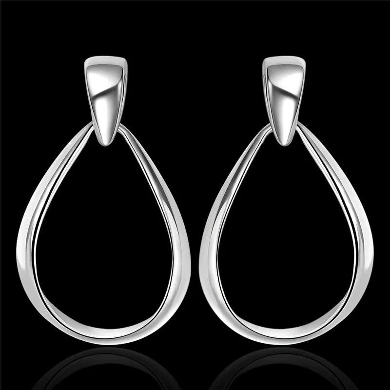 925 Sterling Silver 36mm Oval Water Drop Earrings Women Fashion Wedding Gift