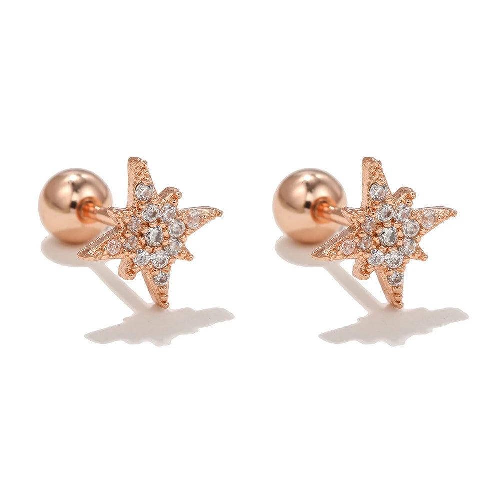 New Stainless Steel Cubic Zirconia Chain Hoop Earring Star Moon