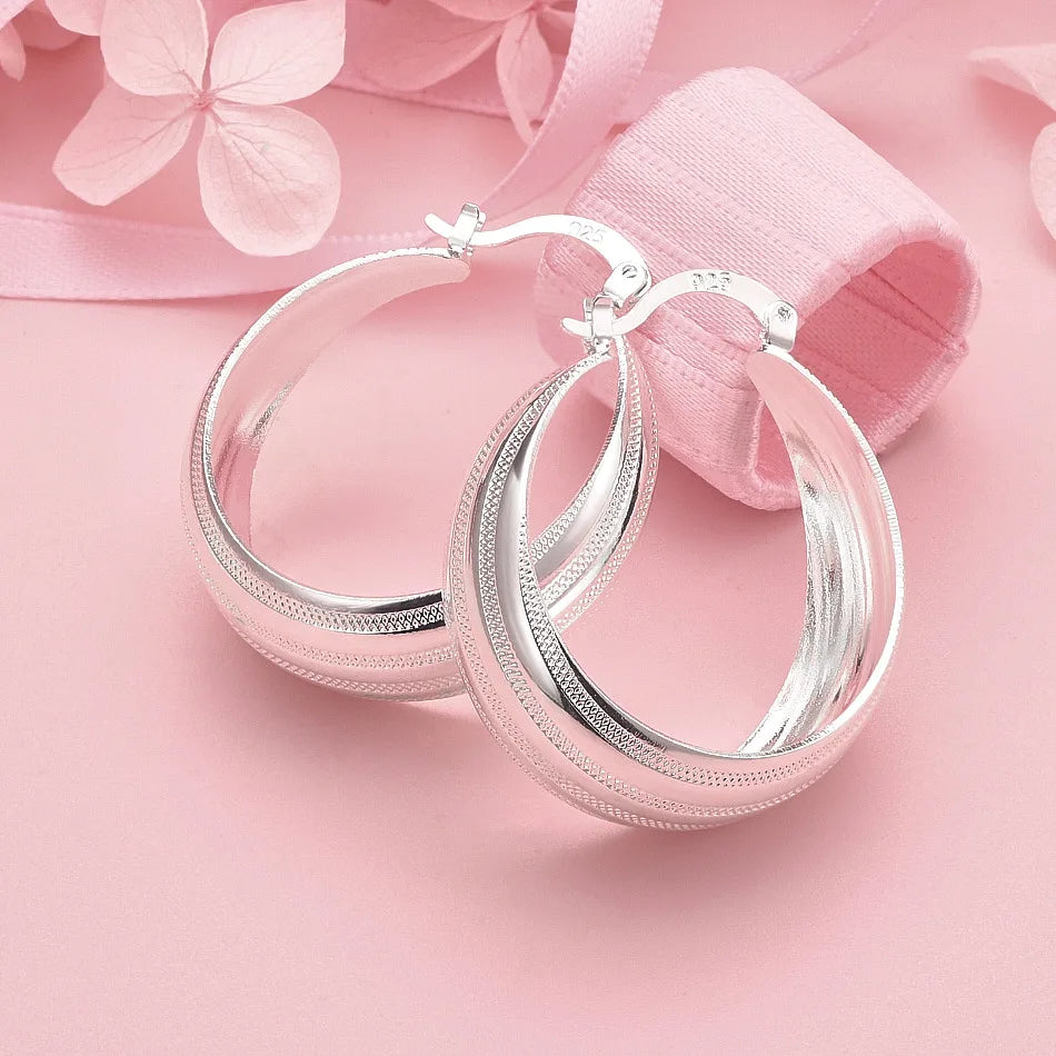 925 Sterling Silver Heart & Round Hoop Earrings Women Charm Party Jewellery