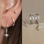 3PCS Gold Colour Star Earrings Set Zircon Pendant Stainless Steel