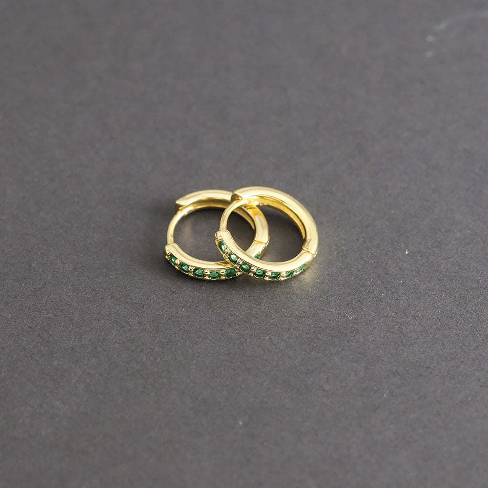 1 Pair Green Little Huggies Stainless Steel Hoop Earrings Tiny Rings