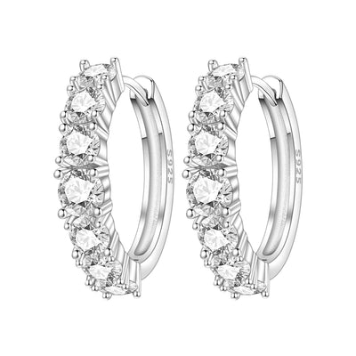 925 Sterling Silver Sparkling Zircon Hoop Earrings Trendy Jewellery Gift