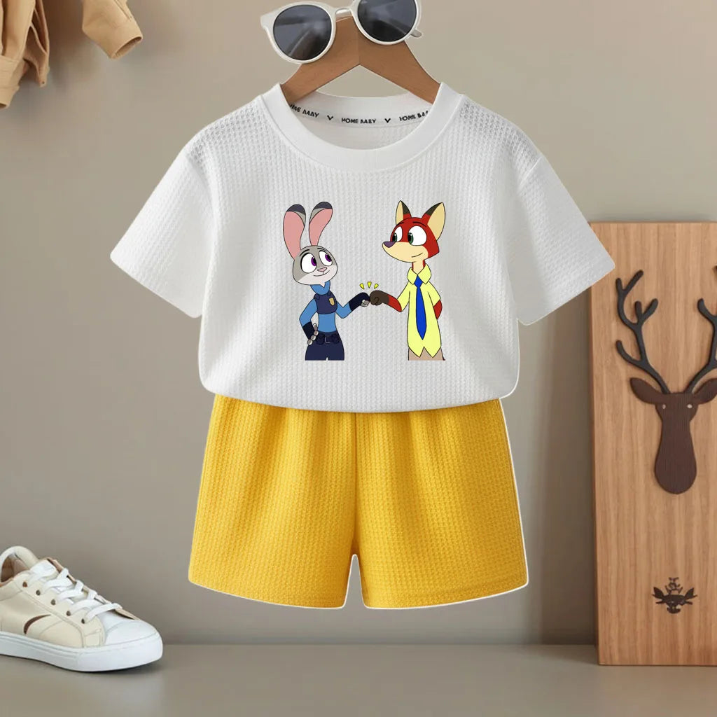 K-pop Boys and Girls Summer Casual T-Shirt and Elastic Waist Shorts Set