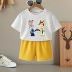 K-pop Boys and Girls Summer Casual T-Shirt and Elastic Waist Shorts Set