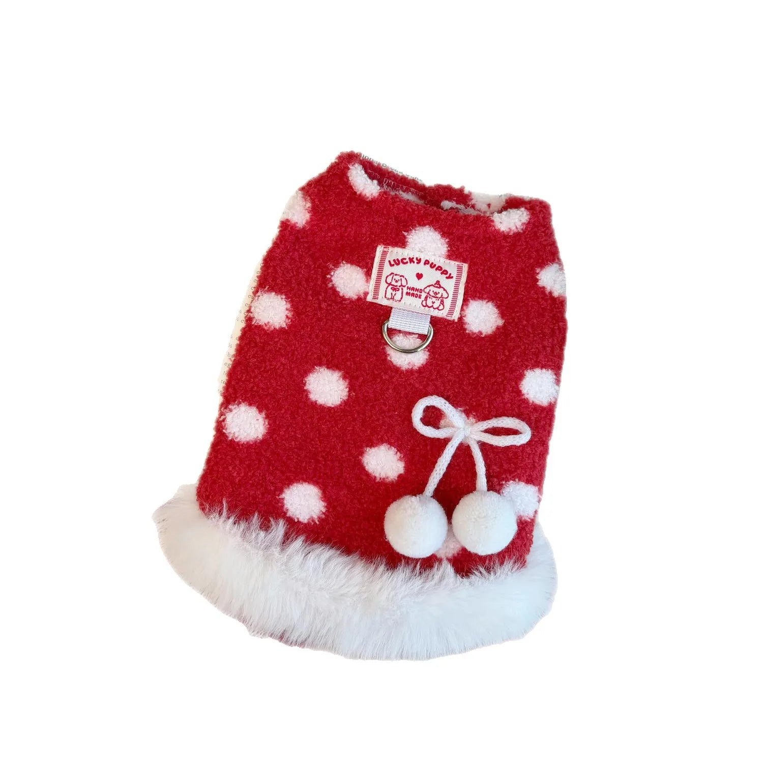 Cute Red Cherry Dog Vest, Soft Plush Pet Harness Vest with Leash Ring, Warm Puppy Kitten Clothing for Small Medium Cats Dogs