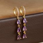 2PCS Luxury Stainless Steel Water Drop Pendant Earrings CZ Zircon