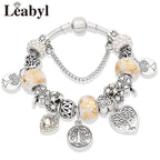 Tibetan Silver Tree of Life Charm Bracelet Green Crystal Flower Bead DIY