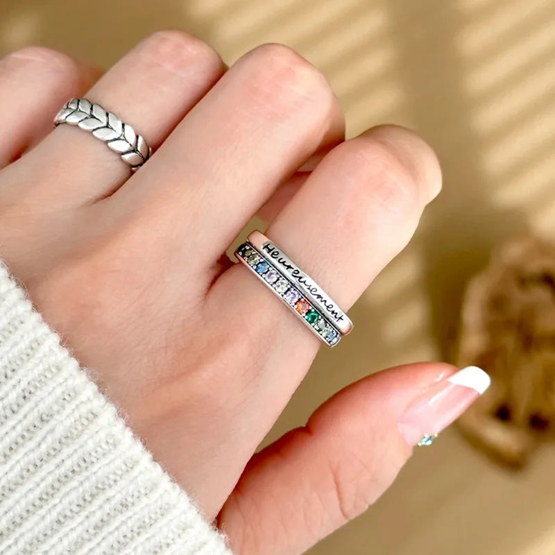 925 Sterling Silver Luxury Jewellery Bilayer Colour Zircon Adjustable Ring Engagement Accessory