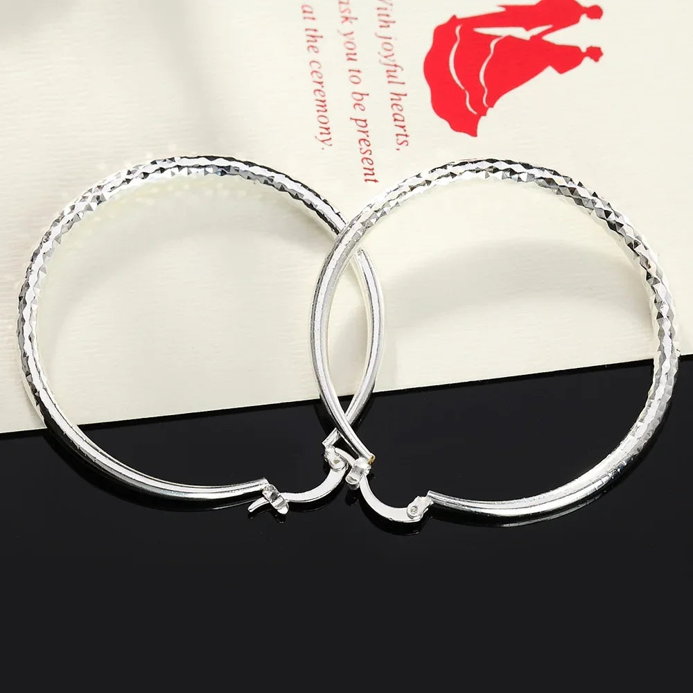 925 Sterling Silver 5cm Circle Hoop Earrings Women Fashion Wedding Holiday