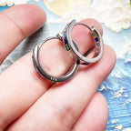 Rainbow Stone Hoop Earrings Creole 925 Sterling Silver Bohemia Gift