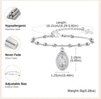 Virgin Mary Rosary Cross Bracelet for Women, Beaded Chain Stainless Steel Adjustable, Religious Jewelry
