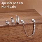 4PCS French Design Tassel Chain Pendant Hoop Earrings Set Zircon Stud