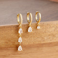 3PCS Exquisite Crystal Zirconia Water Drop Gold Colour Dangle Set
