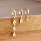3PCS Exquisite Crystal Zirconia Water Drop Gold Colour Dangle Set