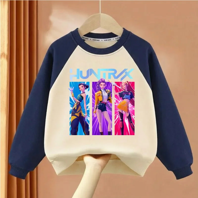 Girls Casual Sweatshirt O-Neck Long Sleeve Spliced Hoodie Sport Pullover